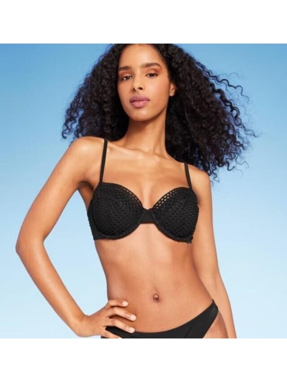 NEW Black Sz 36C Beach Pool Crocheted Underwire Bikini Top SHADE & SHORE